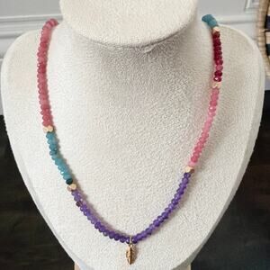 Second Bloom Studio Artisan Rainbow Agate Wrap Necklace 25.25" Bracelet Gold